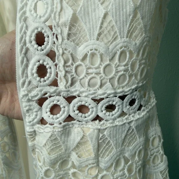 Lulus S Kenna White Crochet Lace Fringe Bachelorette Bodycon Dress Bridal Easter - Picture 5 of 12